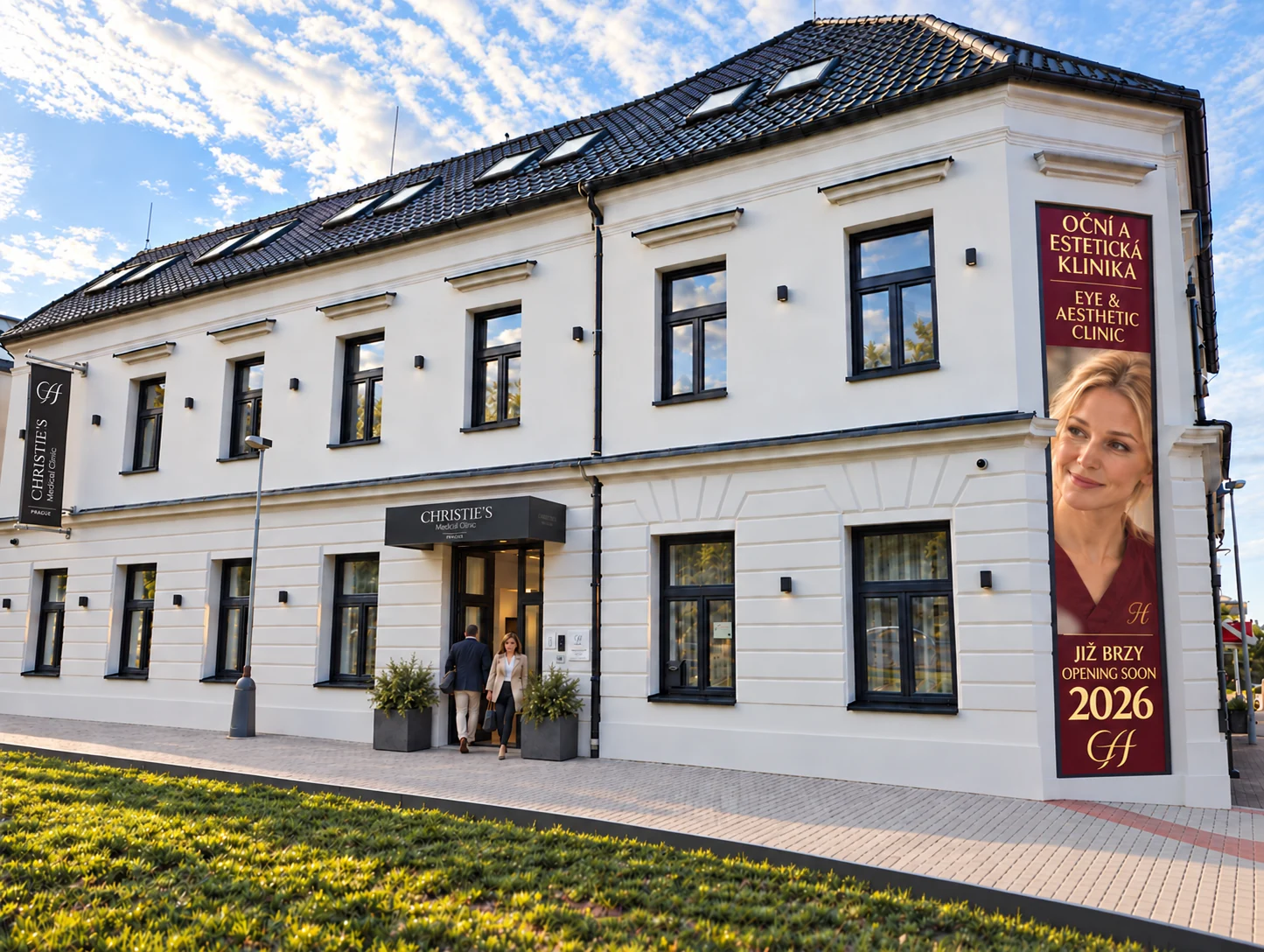 Vizualizace budovy kliniky a hlavního vstupu
